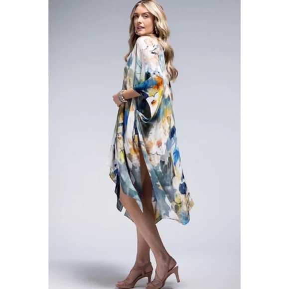 Monica Floral Watercolor Spring Summer Open Wrap Women's Casual One Size Kimono - Picture 5 of 6